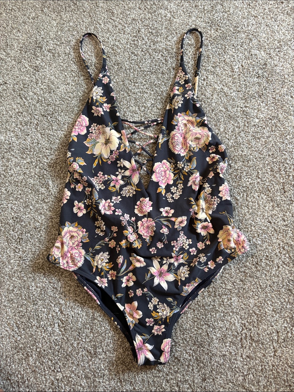 Floral Billabong Sol Searcher One Piece Swimsuit Cross Plunge Large (runs small)
